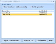 Excel Recent File List Software screenshot